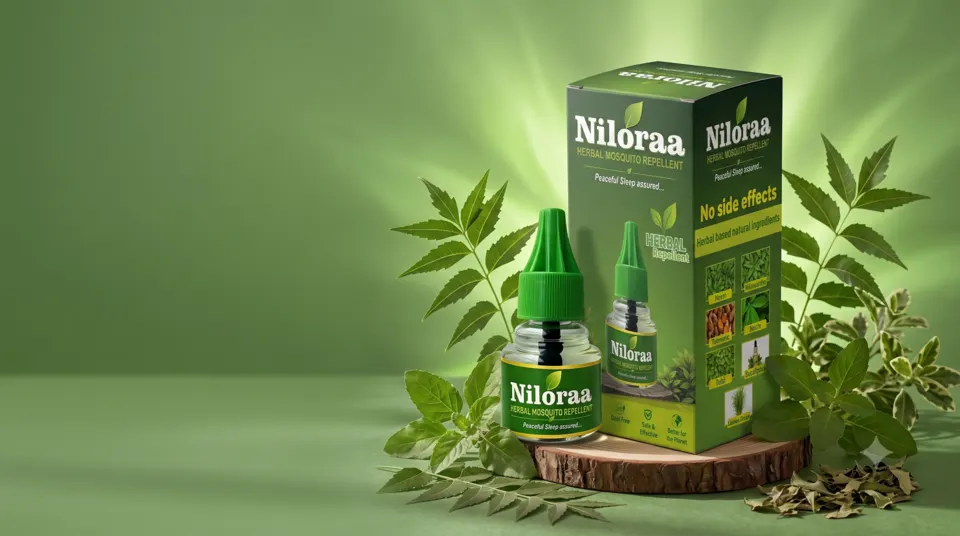 Niloraa Herbal Mosquito Repellent Liquid product pack and bottle